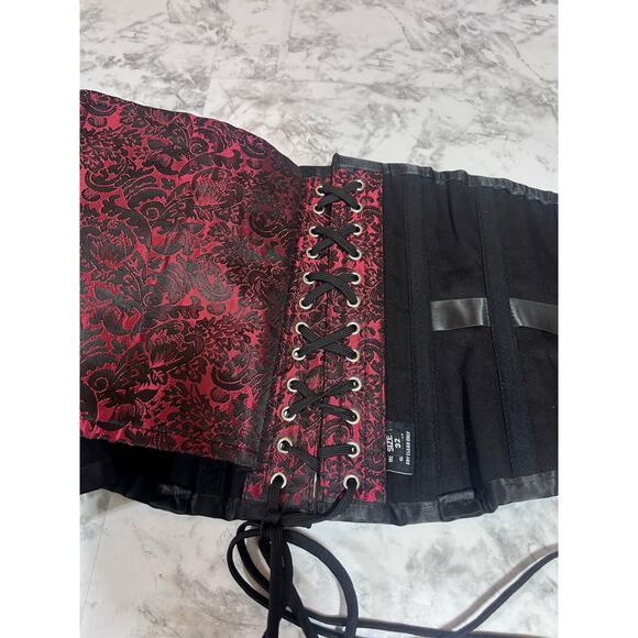 Goth Coquette Bustier Lace Up Corset 32 Blk Red Steampunk Victorian Style Witchy - Picture 6 of 10